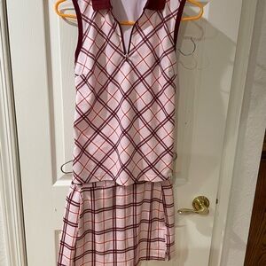 Lady Hagen Pink Burgundy & Black Plaid Sleeveless set ladies golf or tennis